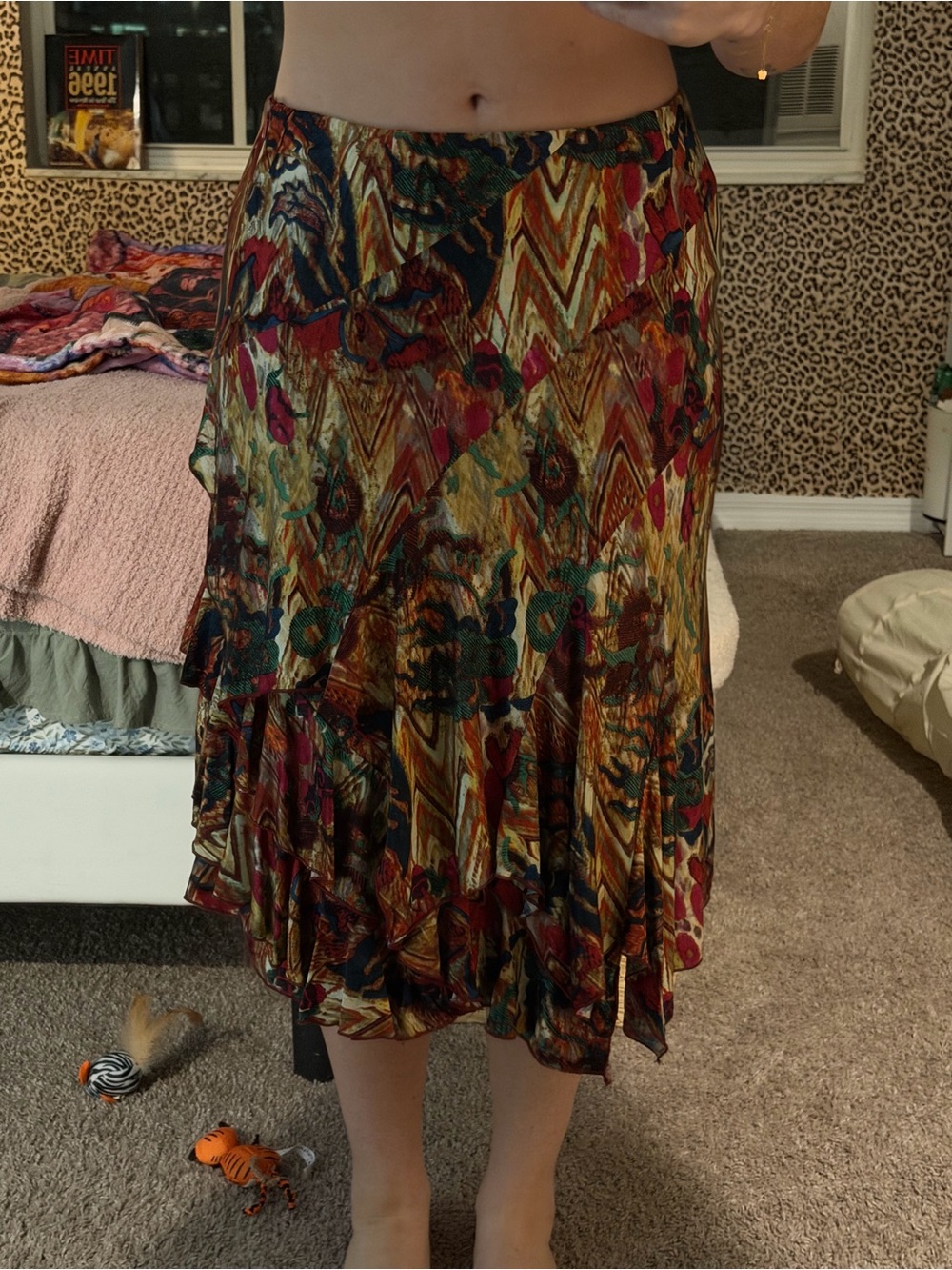 Alberto Makali Multicolor Floral Chevron Tiered Midi Skirt